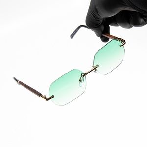 Rimless Gold Frame Turquoise Gradient Tint Sunglasses